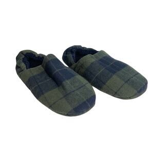 Cotton Plaid Flannel Closed Toe Slip On Indoor Slipper Blue Green Size 9 NWOT